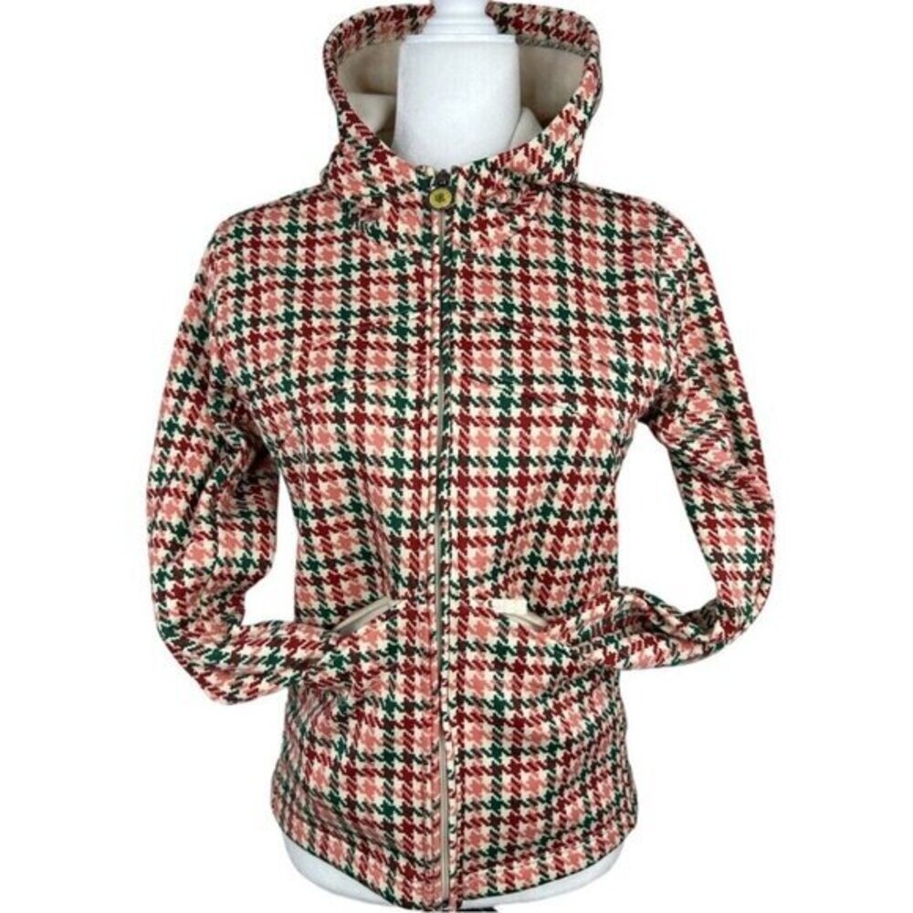 Burton Dryride Fleece Hoodie Womens Medium Red Green Houndstooth Full Zip Jacket - Picture 3 of 13